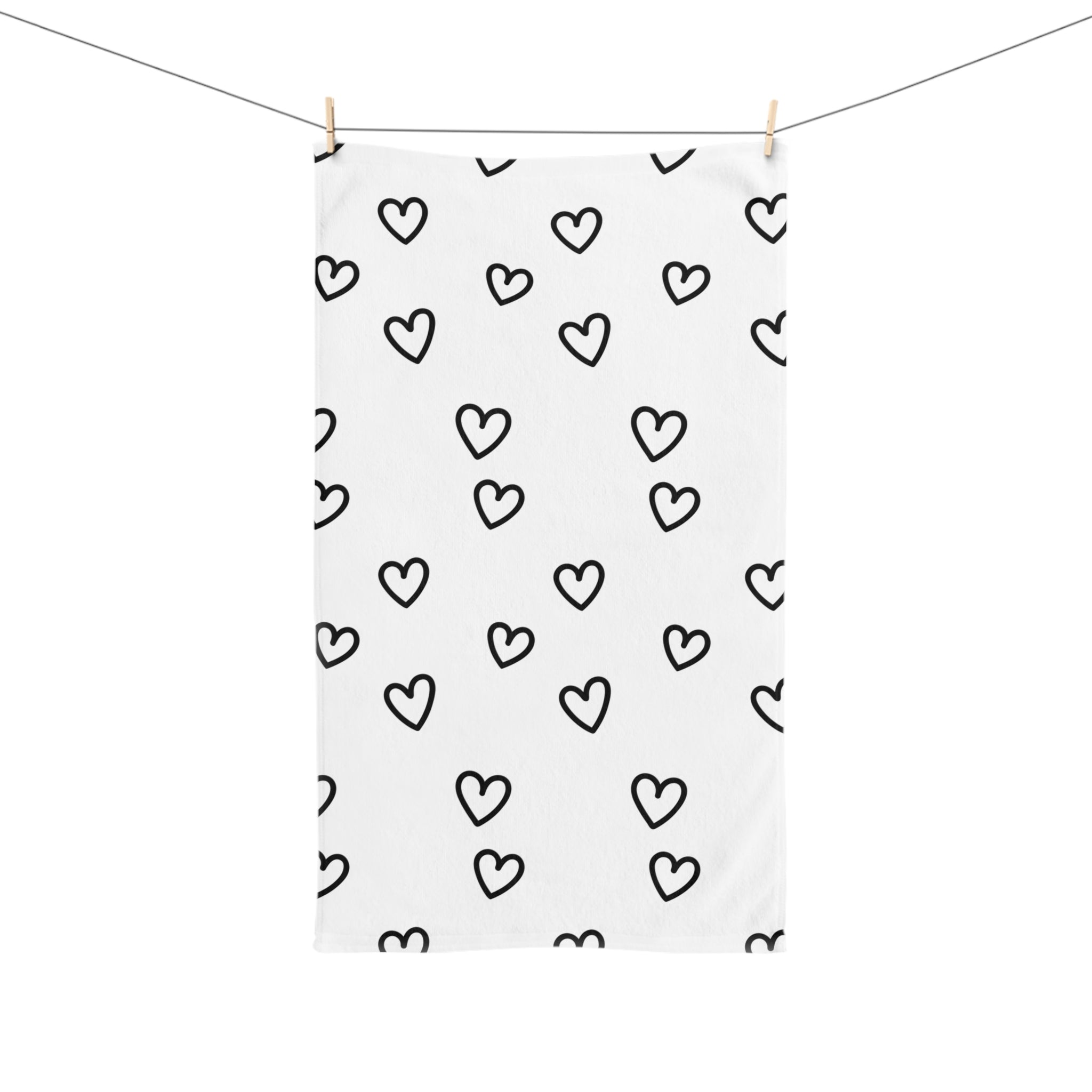 Black and White Hearts Hand Towel Valentine's Hand Towel