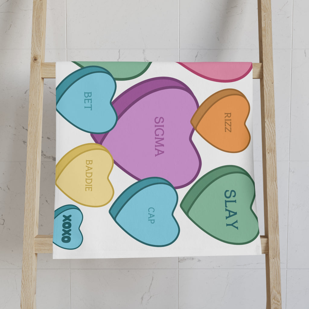 Candy Hearts Hand Towel Valentine's Day Towel