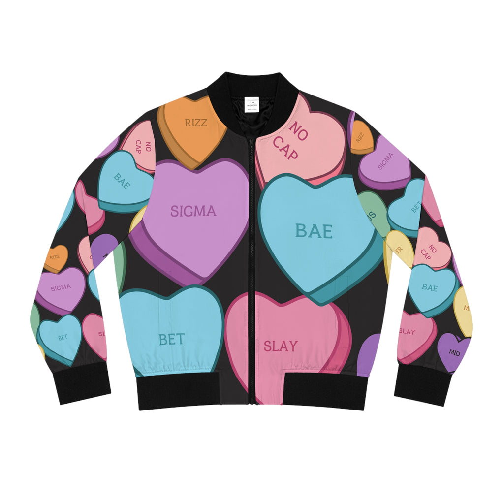 Valentine's Bomber Jacket Candy Hearts Women's Bomber Jacket