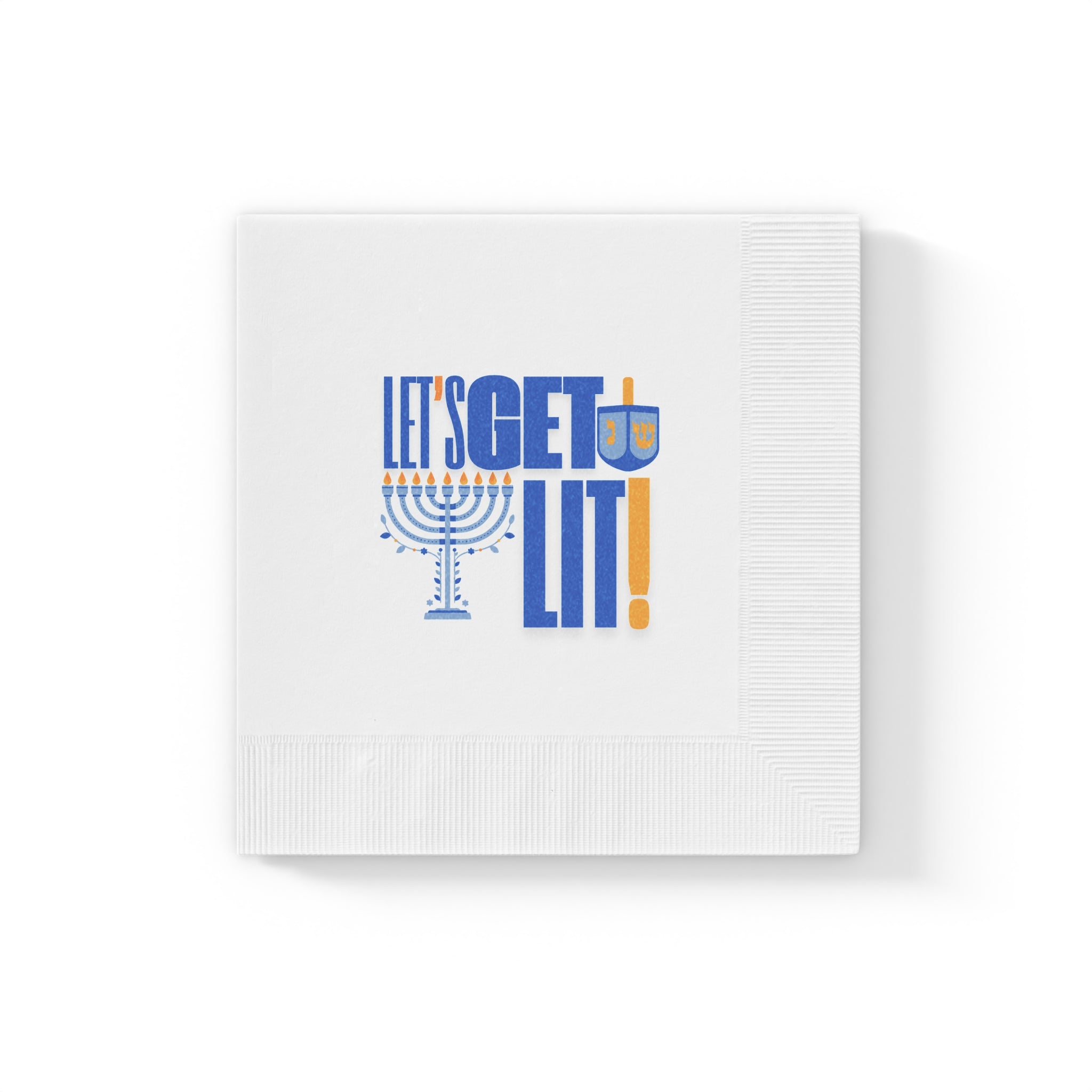 Hanukkah Napkins, Let's Get Lit White Coined Hanukkah Napkins