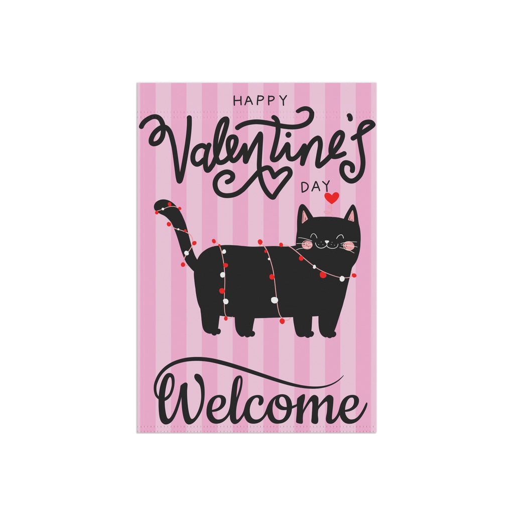Valentine's Cat Garden Flag Welcome Flag with Cat for Valentine's Day Valentines Welcome Flag Valentines Flag