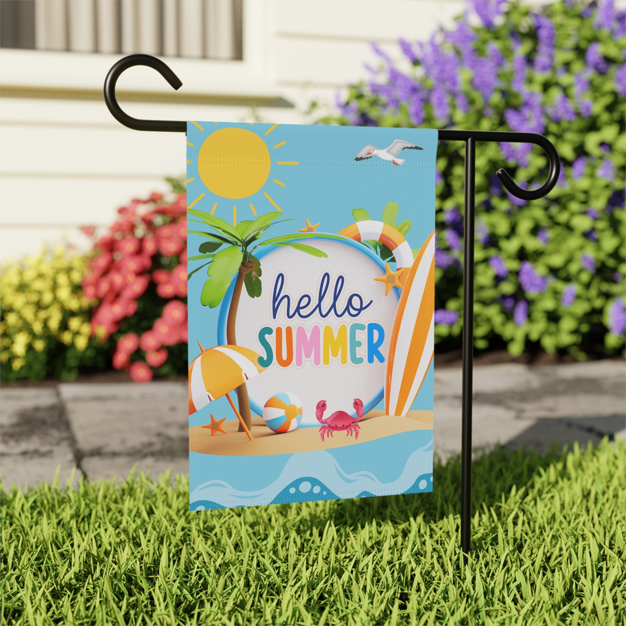 Beach Vibes Hello Summer Garden Flag Welcome Sign 12x18 inches