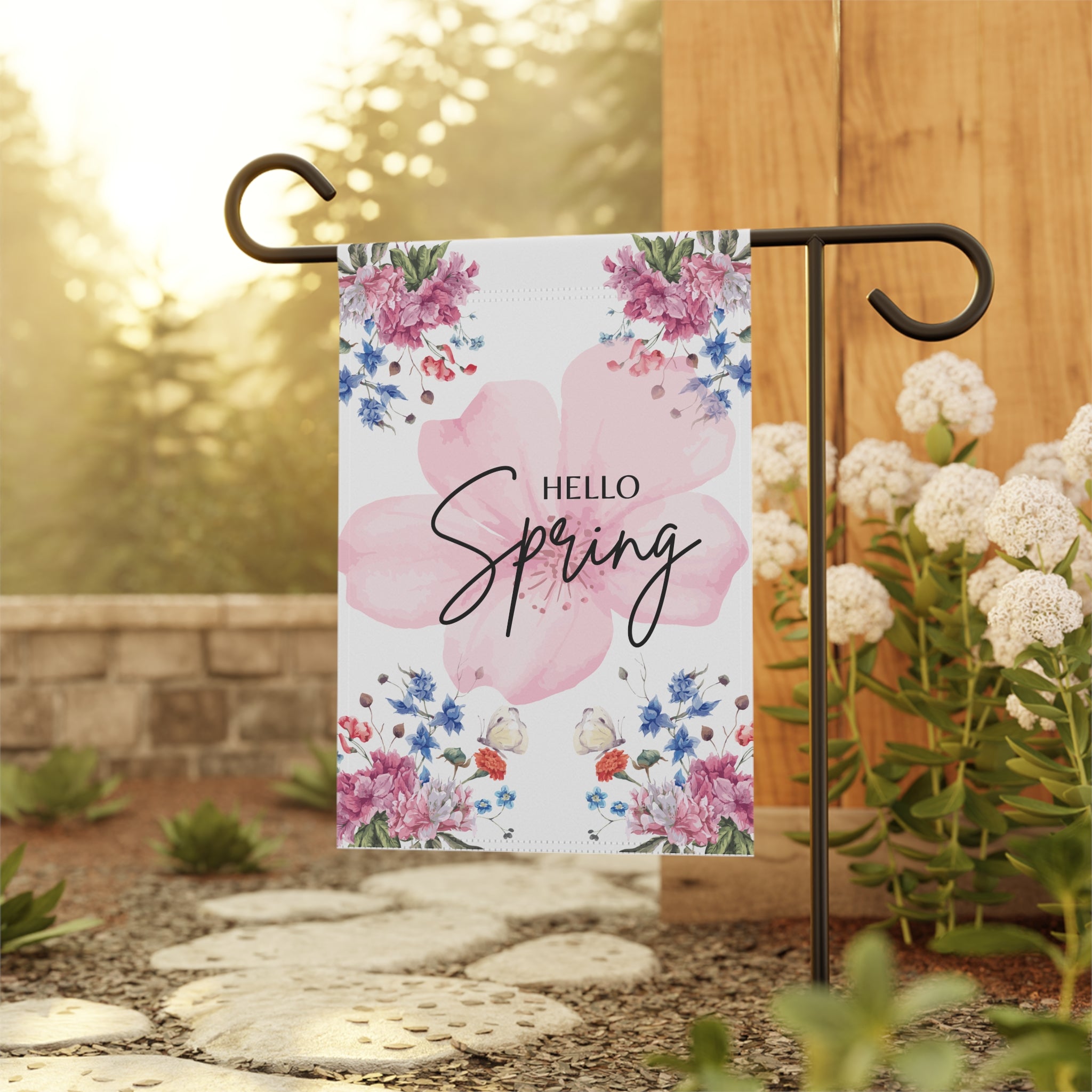 Spring Garden Flag 12X18 Hello Spring House Flag or Garden Flag Floral Decoration, Seasonal Spring Garden Flag