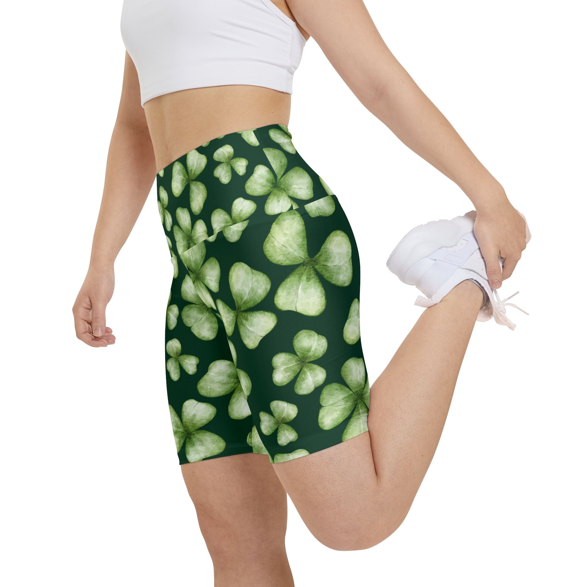 Shamrock Shorts Women's Workout Shorts with Shamrock Print for St. Patrick's Day Run