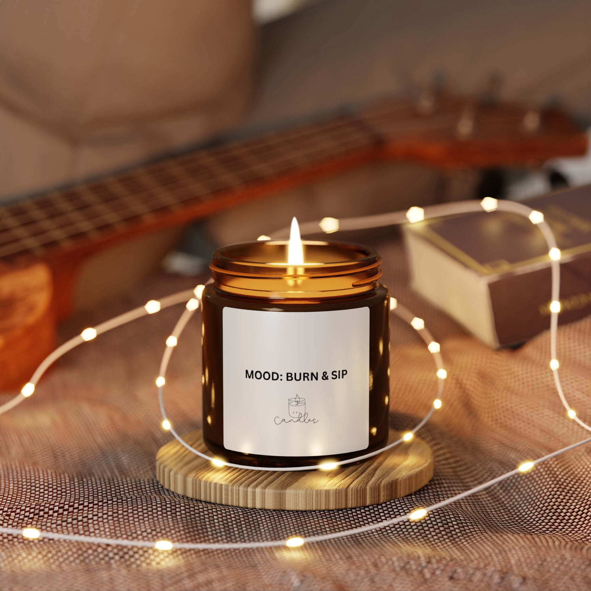 Mood: Burn and Sip Scented Soy Candle (Multi-Size, Amber Jar)