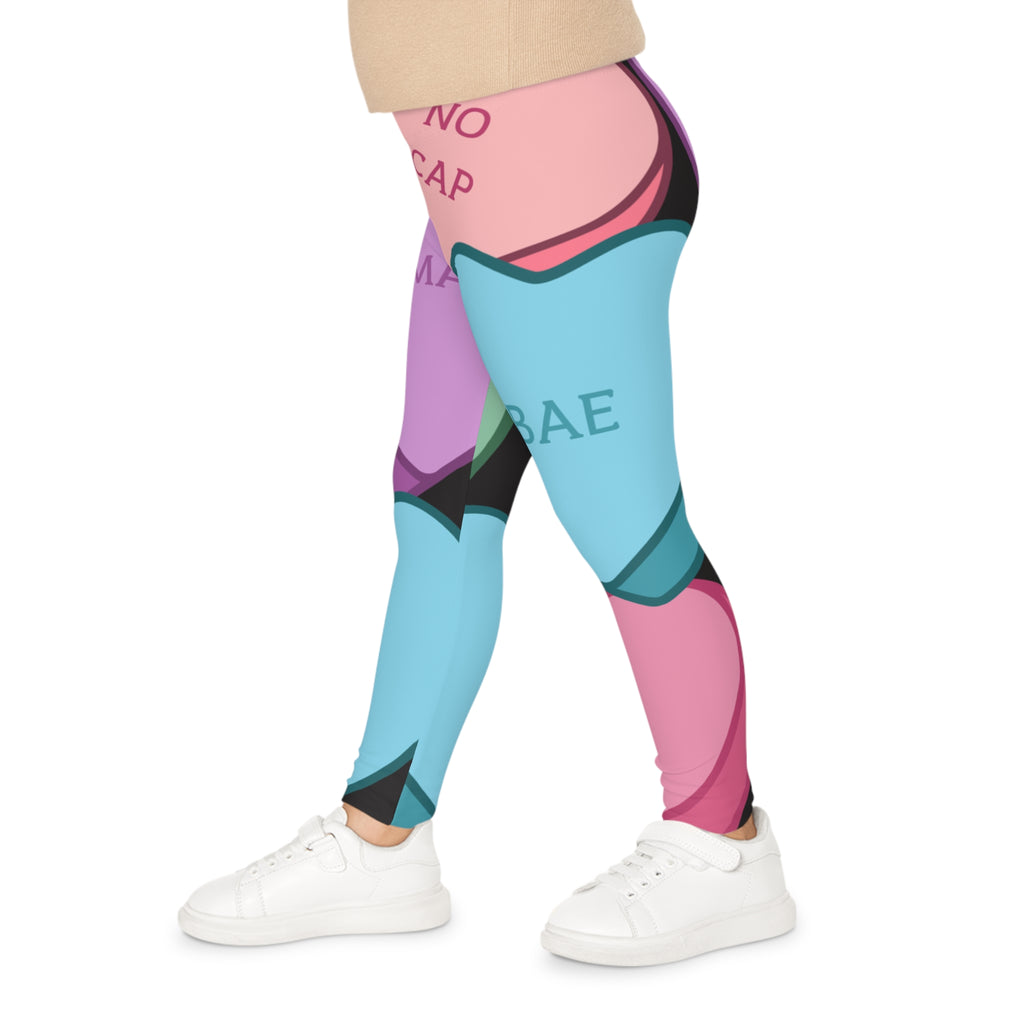 Candy Hearts Kids Leggings - Alpha Gen Slang, Children's Leggings, Youth Pants, Sweet Treat Print, Fun Patterned Tights
