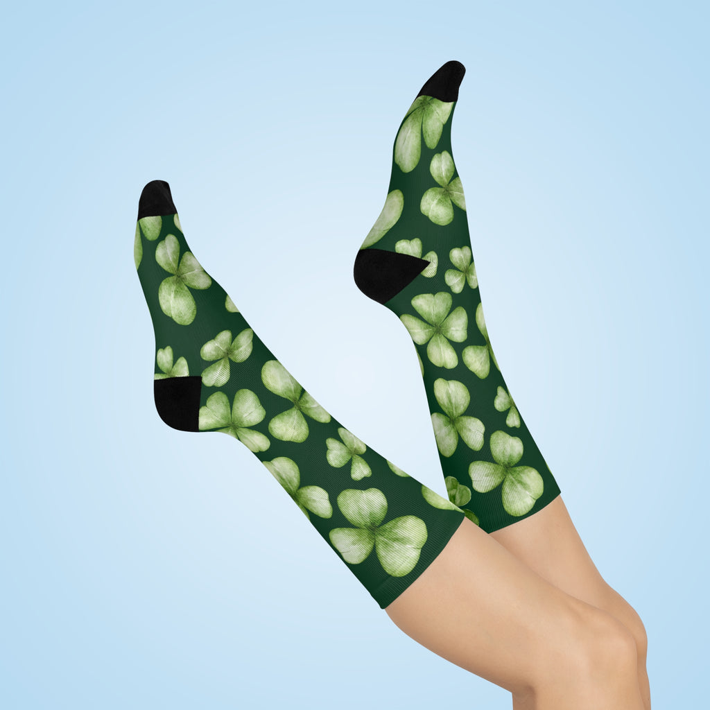 St. Patrick's Day Lucky Clover Crew Socks - Cushioned Comfort for Everyday Wear