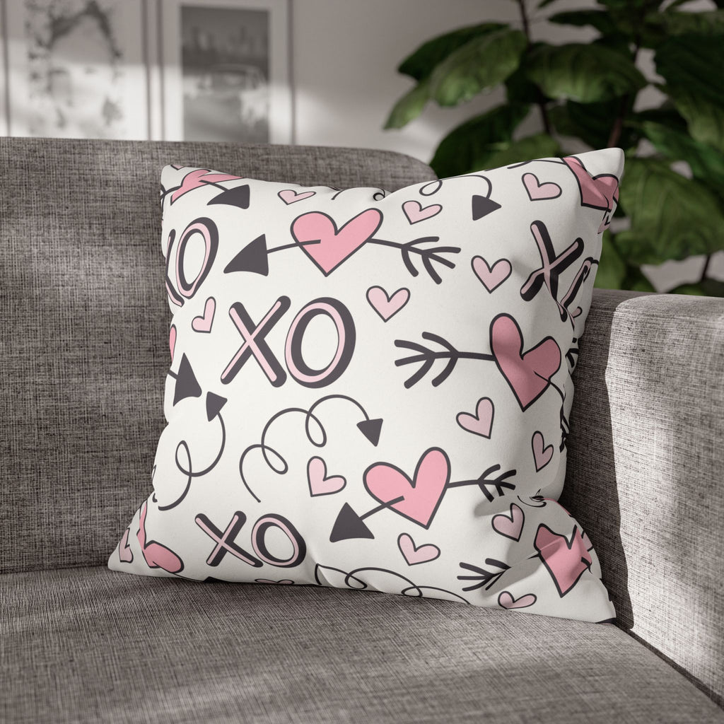 Valentine's Print Faux Suede Square Pillowcase XO Heart Print Valentine's Sofa Pillow Case Valentines Decor