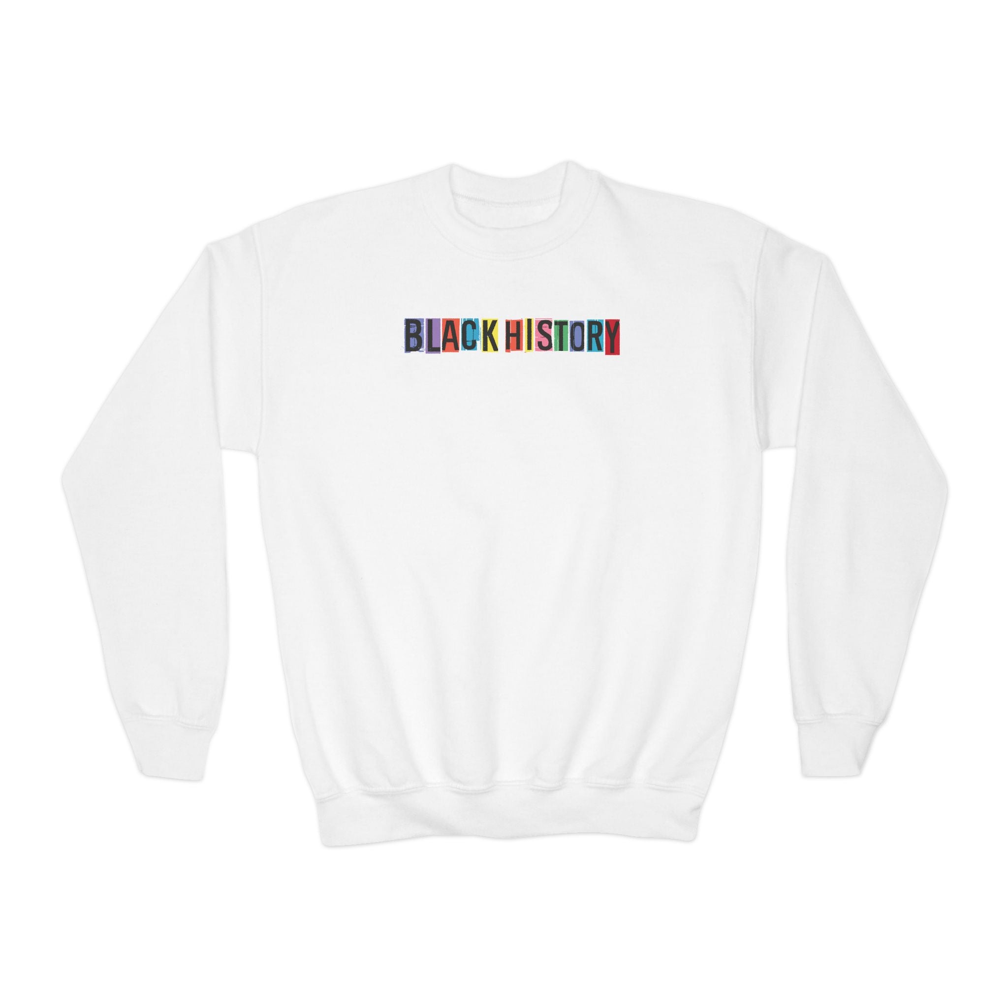 Black History What We Learn from Black History Candy Hearts Youth Crewneck Sweatshirt Polyester Loose Fit Black History Month