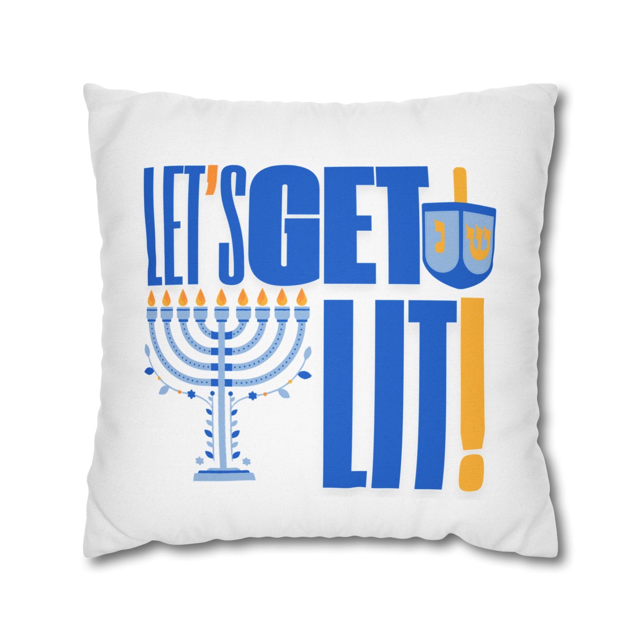 Hanukkah Decor Pillowcase, Let's Get Lit Chanukah Pillow Cover, Double Sided Hanukkah Decor
