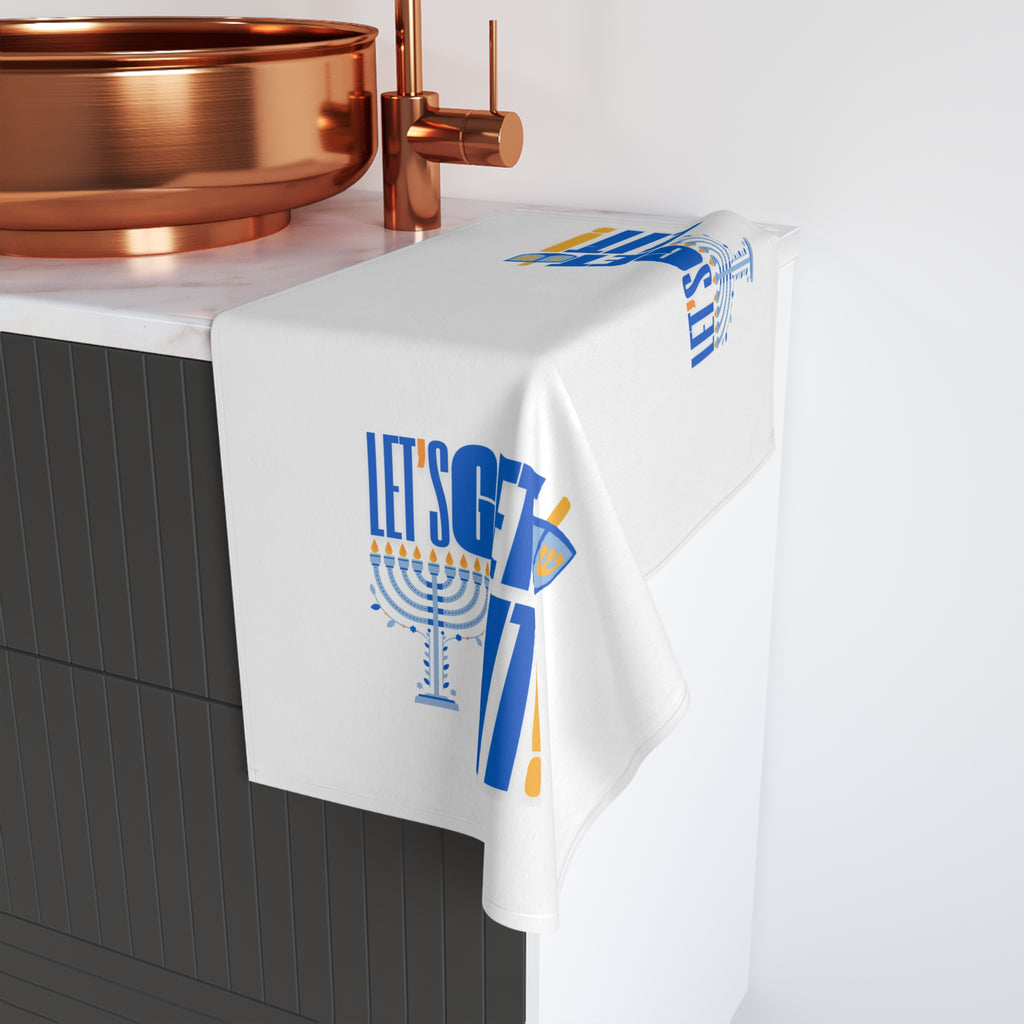 Let's Get Lit Hanukkah Hand Towel, Chanukah Dish Towel