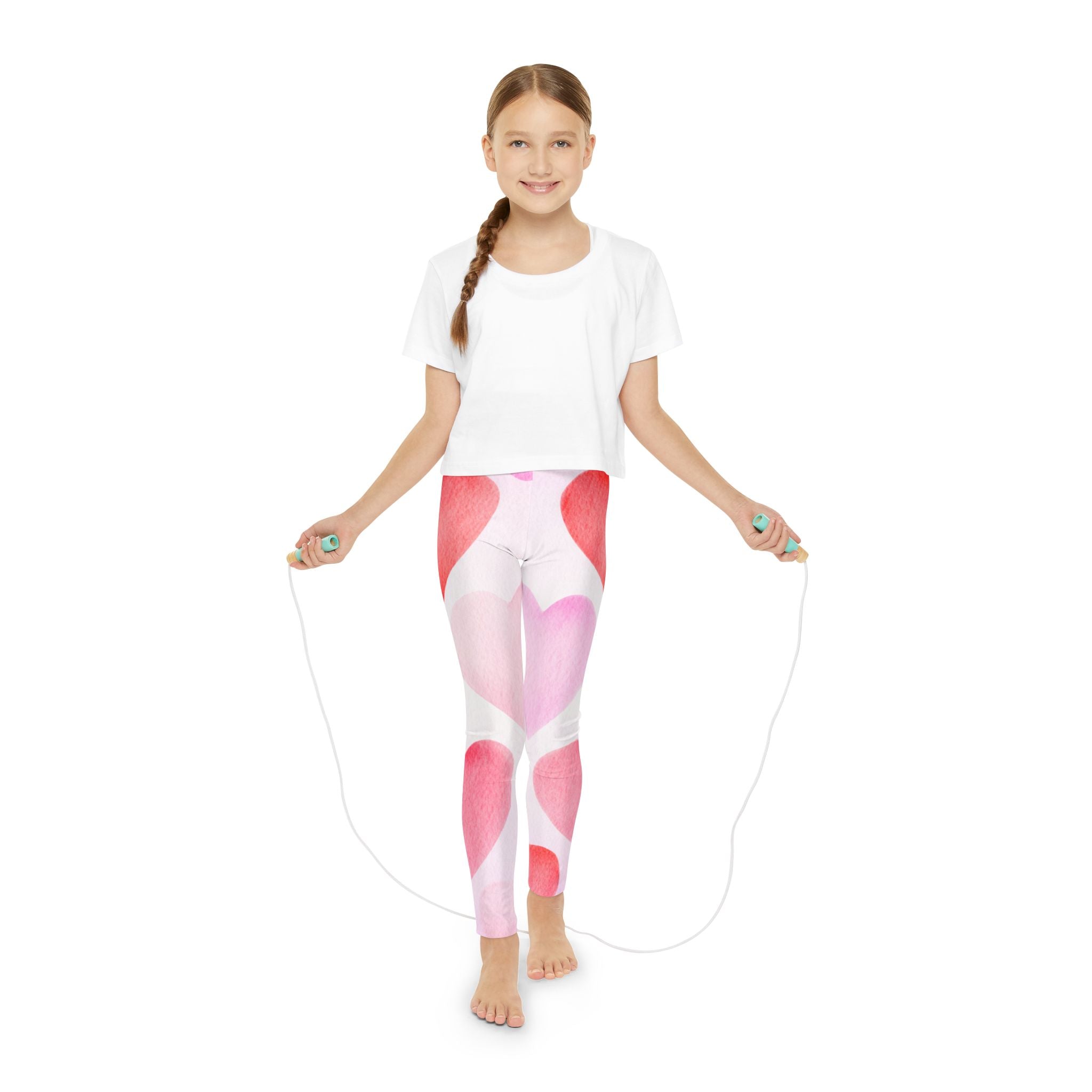 Pink Hearts Leggings Valentine's Day Leggings Youth Full-Length Valentine's Leggings