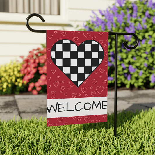 Welcome Garden Flag Valentine's Day Garden Flag Checkered Garden Flag for Valentine's Day