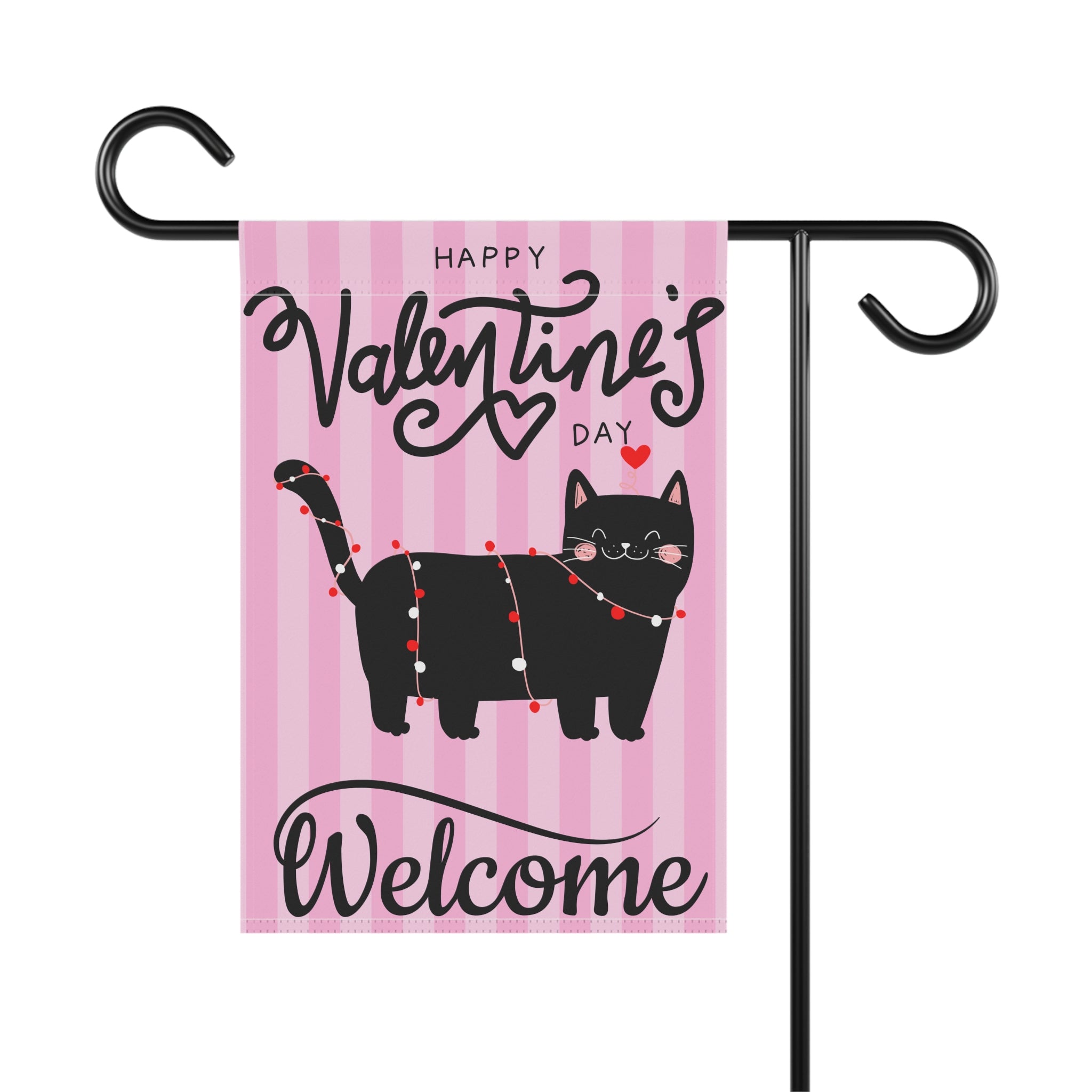 Valentine's Cat Garden Flag Welcome Flag with Cat for Valentine's Day Valentines Welcome Flag Valentines Flag