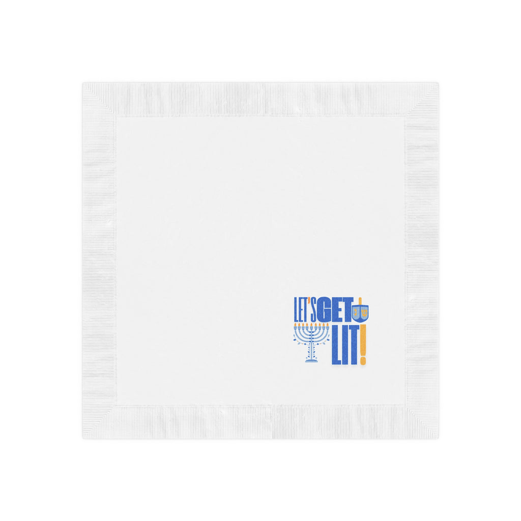 Hanukkah Napkins, Let's Get Lit White Coined Hanukkah Napkins