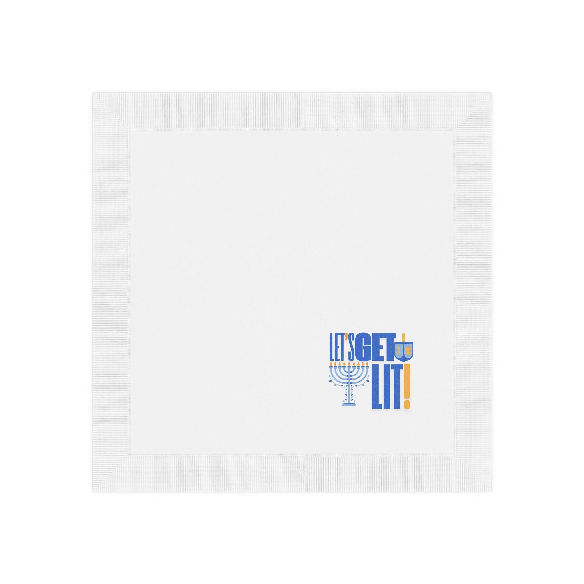 Hanukkah Napkins, Let's Get Lit White Coined Hanukkah Napkins