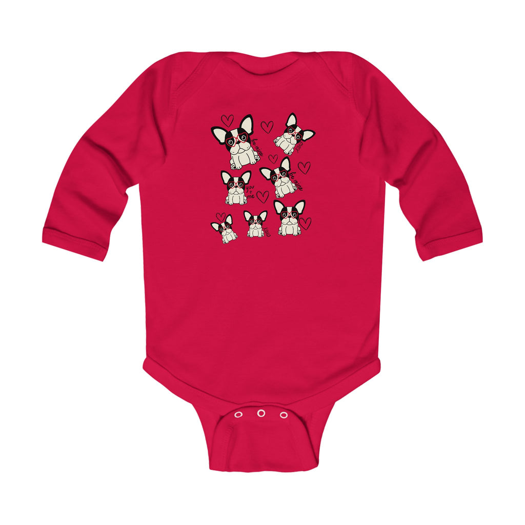French Bulldog Baby Onesie Valentine's French Bulldog Onesie for Baby Frenchie Infant Long Sleeve Bodysuit