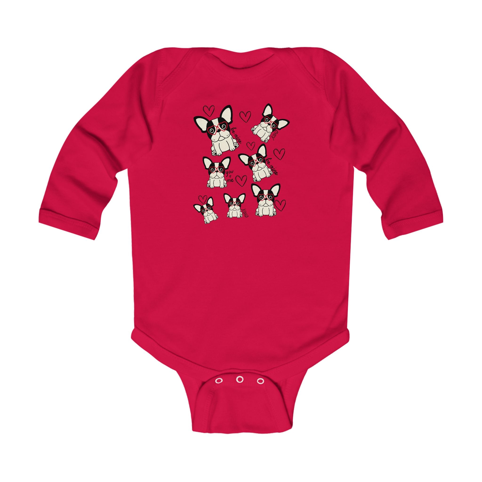 French Bulldog Baby Onesie Valentine's French Bulldog Onesie for Baby Frenchie Infant Long Sleeve Bodysuit