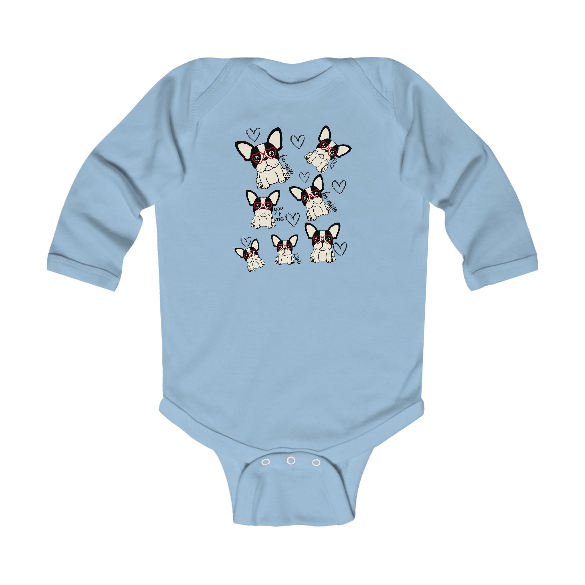 French Bulldog Baby Onesie Valentine's French Bulldog Onesie for Baby Frenchie Infant Long Sleeve Bodysuit