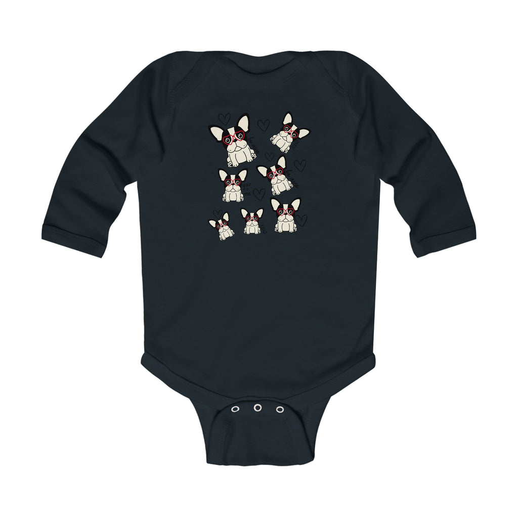 French Bulldog Baby Onesie Valentine's French Bulldog Onesie for Baby Frenchie Infant Long Sleeve Bodysuit
