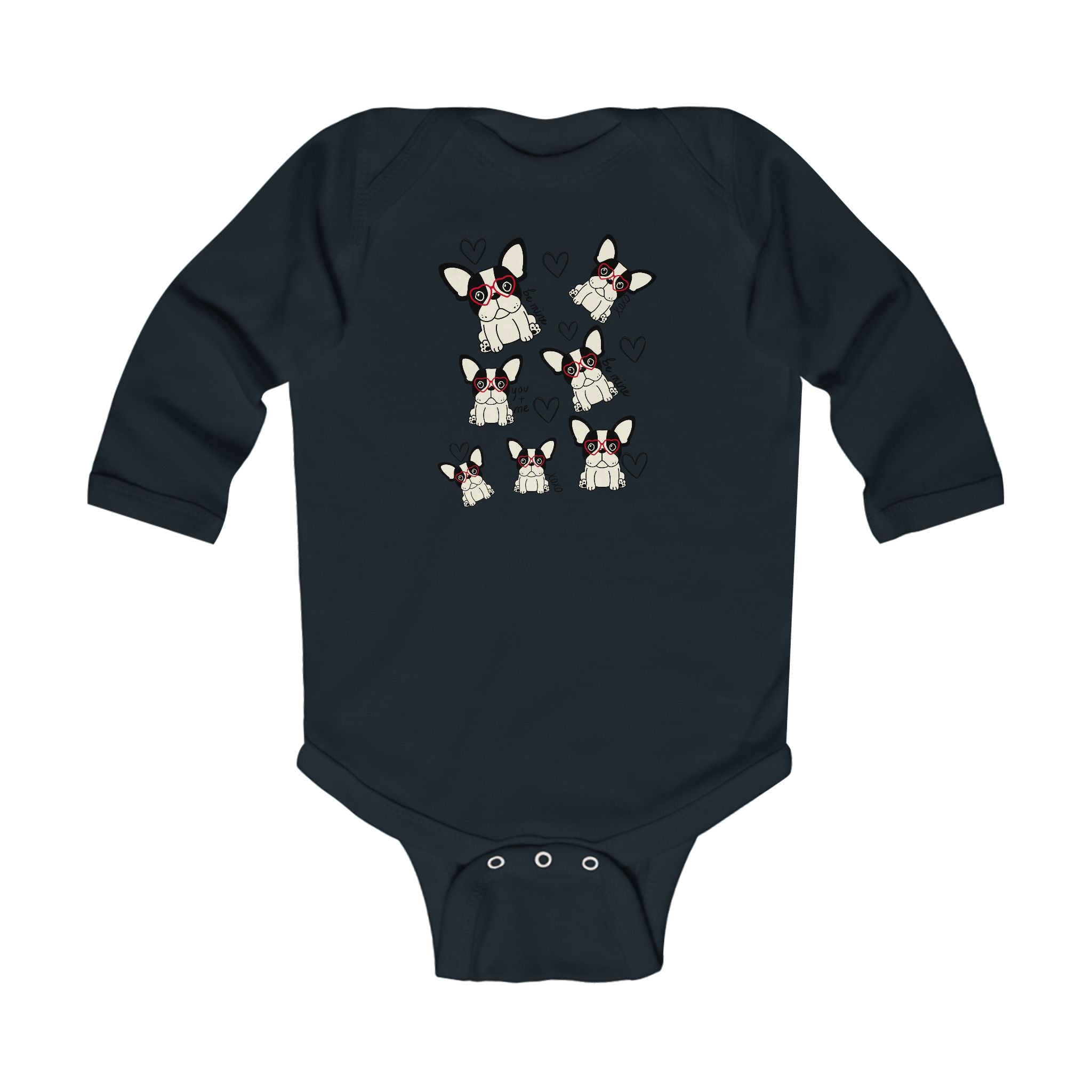 French Bulldog Baby Onesie Valentine's French Bulldog Onesie for Baby Frenchie Infant Long Sleeve Bodysuit