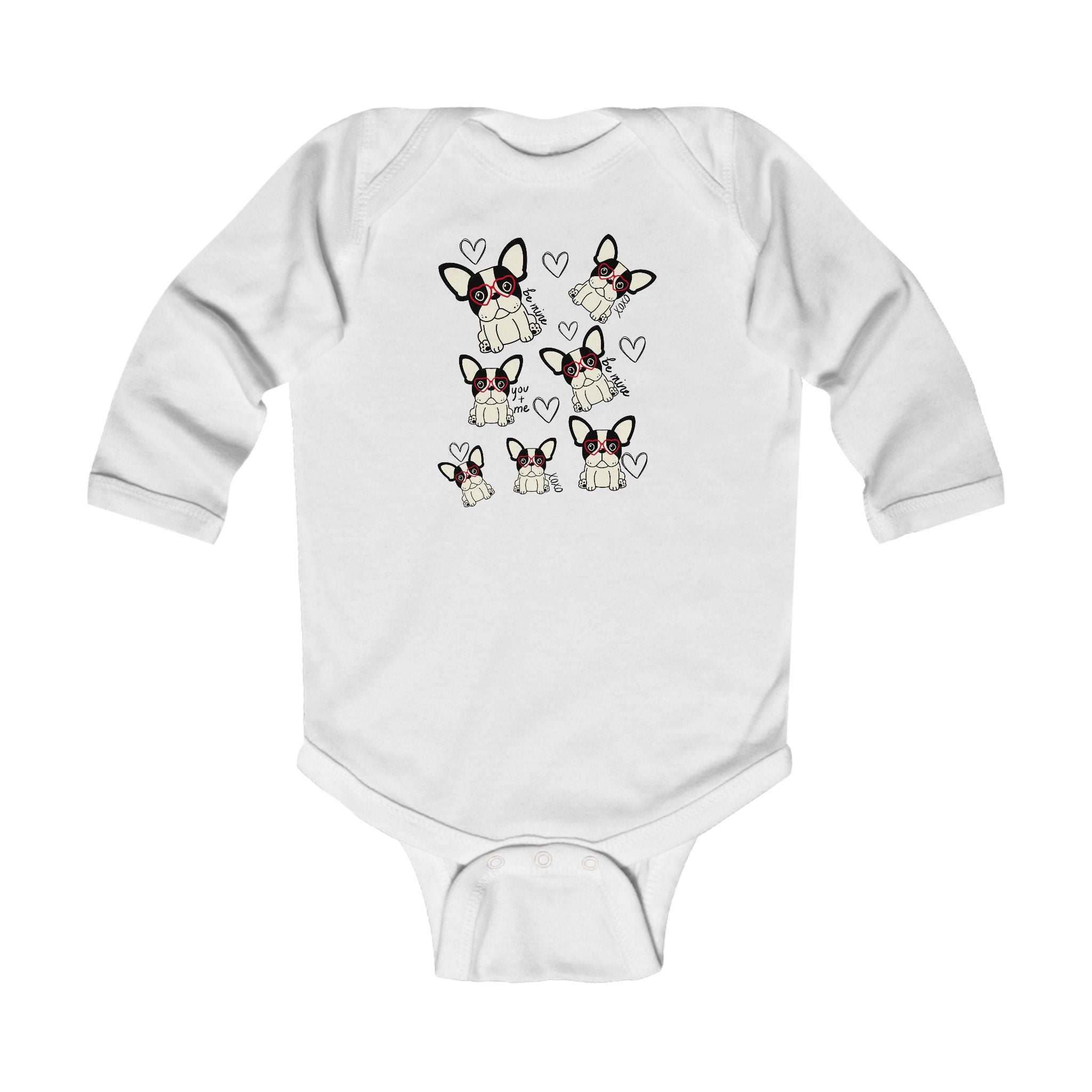 French Bulldog Baby Onesie Valentine's French Bulldog Onesie for Baby Frenchie Infant Long Sleeve Bodysuit