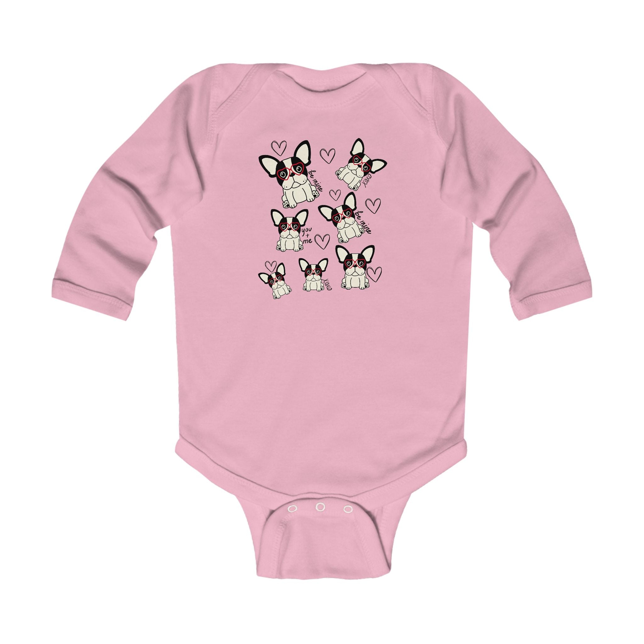 French Bulldog Baby Onesie Valentine's French Bulldog Onesie for Baby Frenchie Infant Long Sleeve Bodysuit
