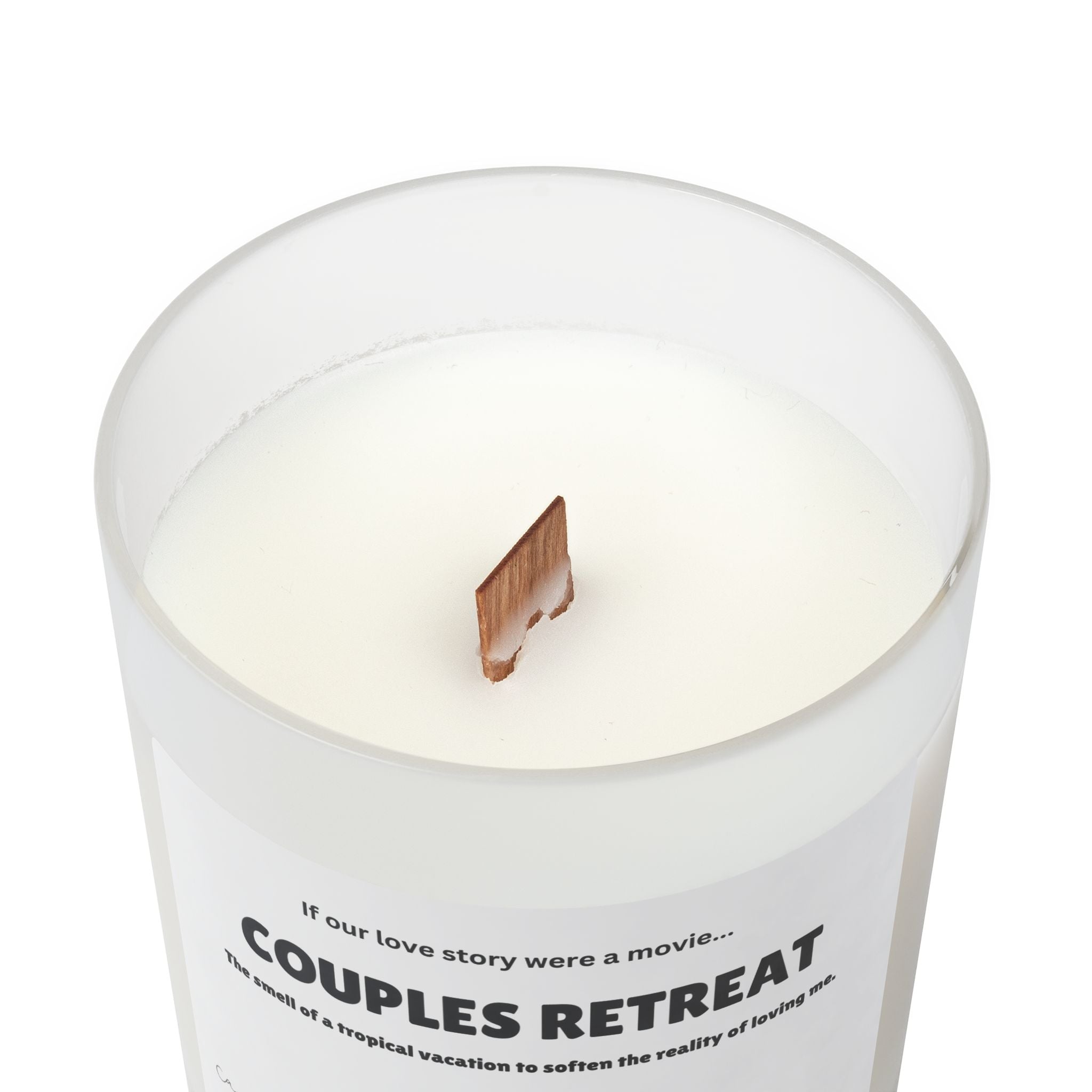 Couples Retreat Frosted Glass Candle, 11oz If Our Love Story Were a Movie Candle Unique Wooden Wick Candle Couples Gift