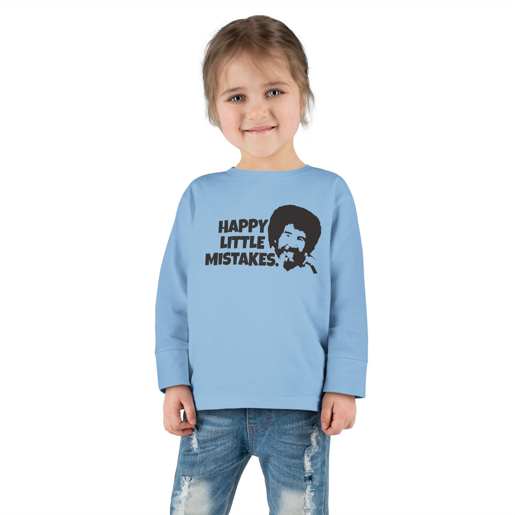 Bob Ross Inspired Toddler Long Sleeve Tee - Happy Little Mistakes Graphic Tee