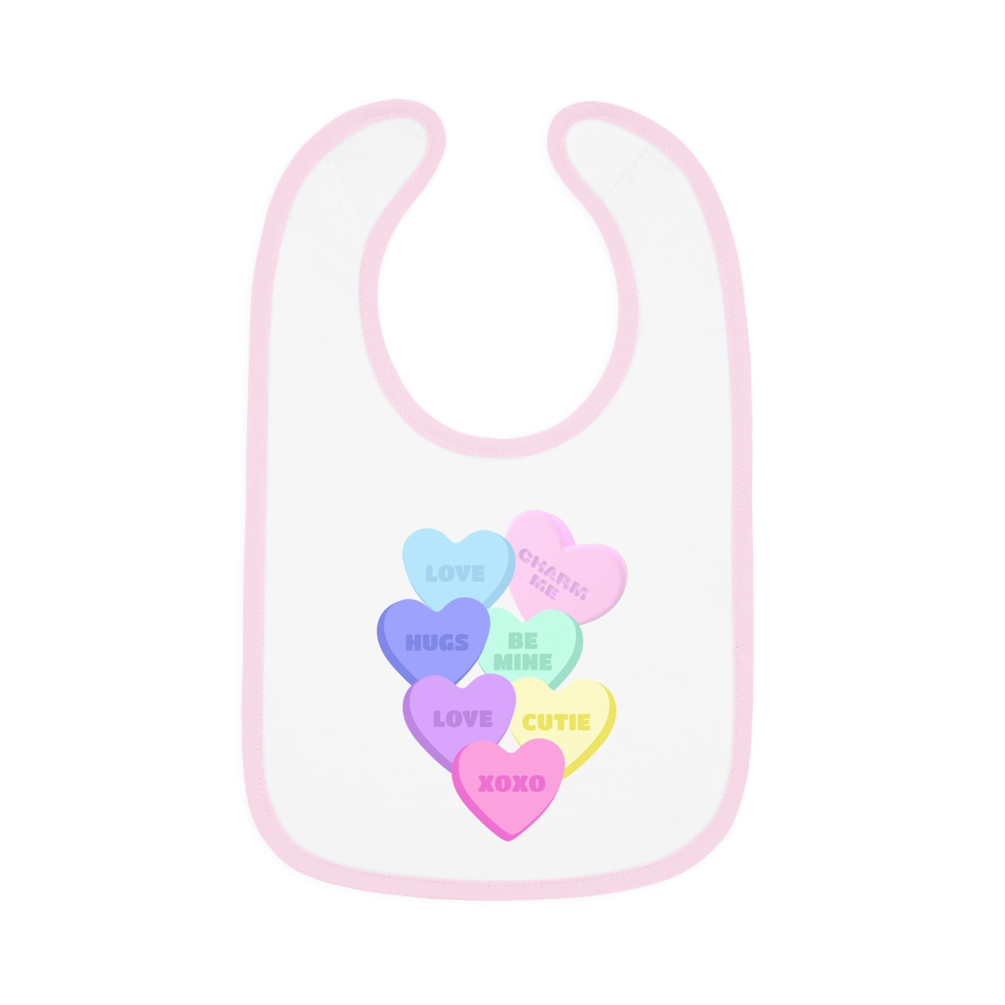 Candy Hearts Valentines Bib Baby Bib for Valentine's Day Baby Contrast Trim Jersey Bib