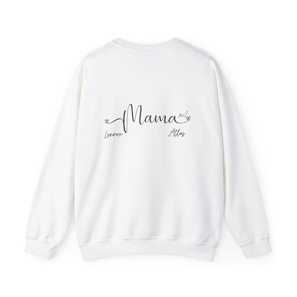 Custom 2 child Mama Sweatshirt with Names Heavy Blend™ Crewneck Sweatshirt