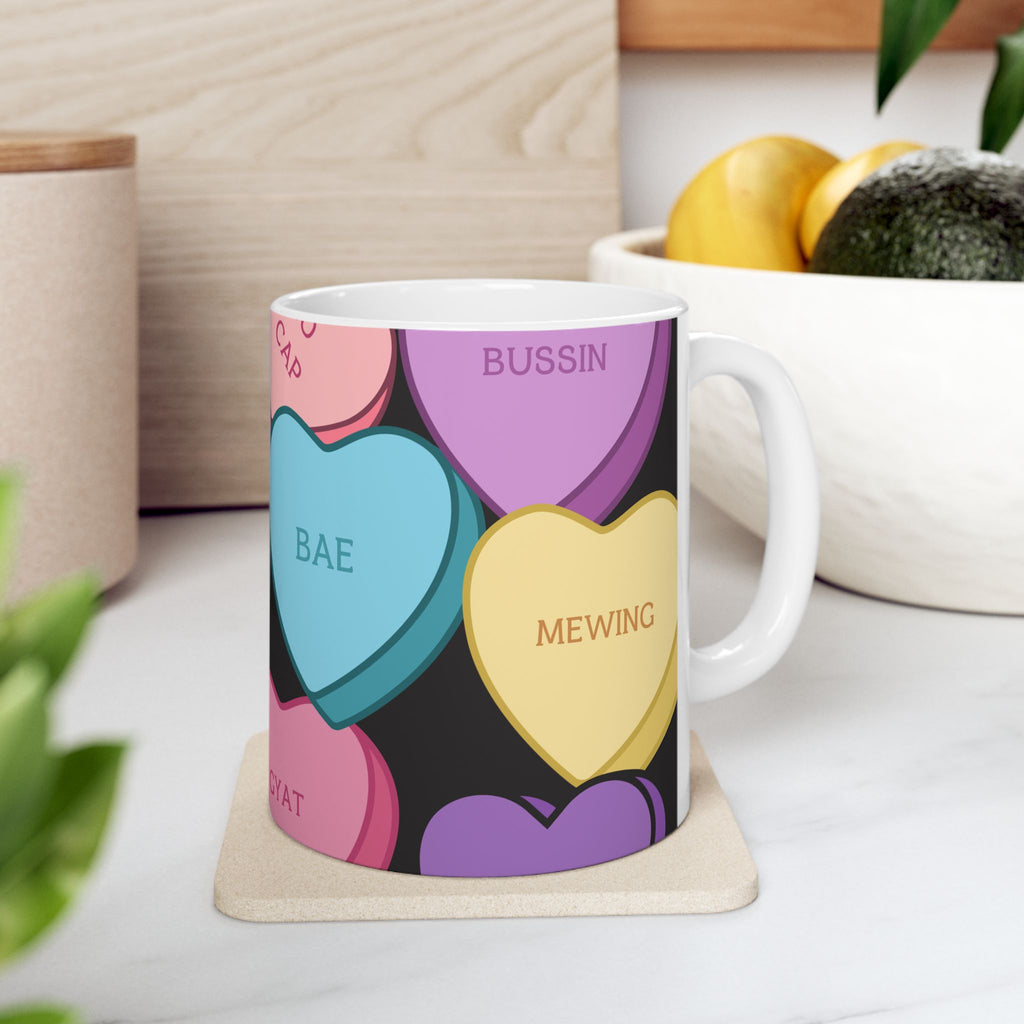 Candy Hearts Slang Valentines Ceramic Mug, (11oz, 15oz)