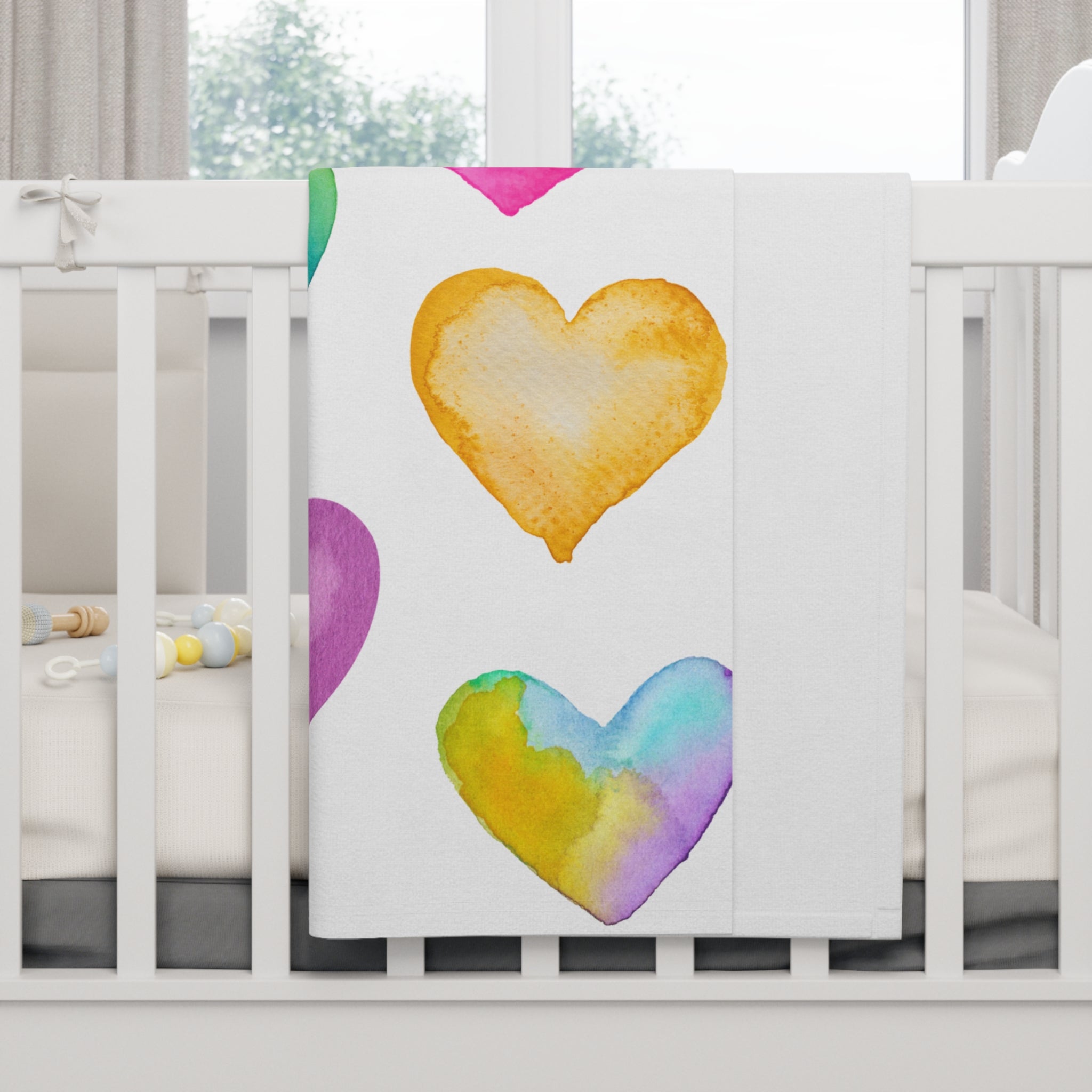Pastel Hearts Baby Blanket Water Color Hearts Baby Blankets Soft Fleece Hearts Baby Blanket