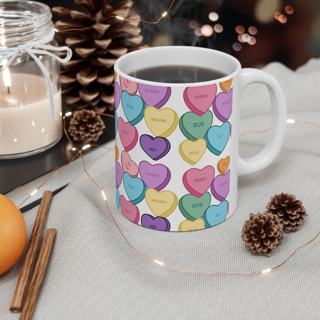 Valentine's Mug Candy Hearts Ceramic Mug, (11oz, 15oz)