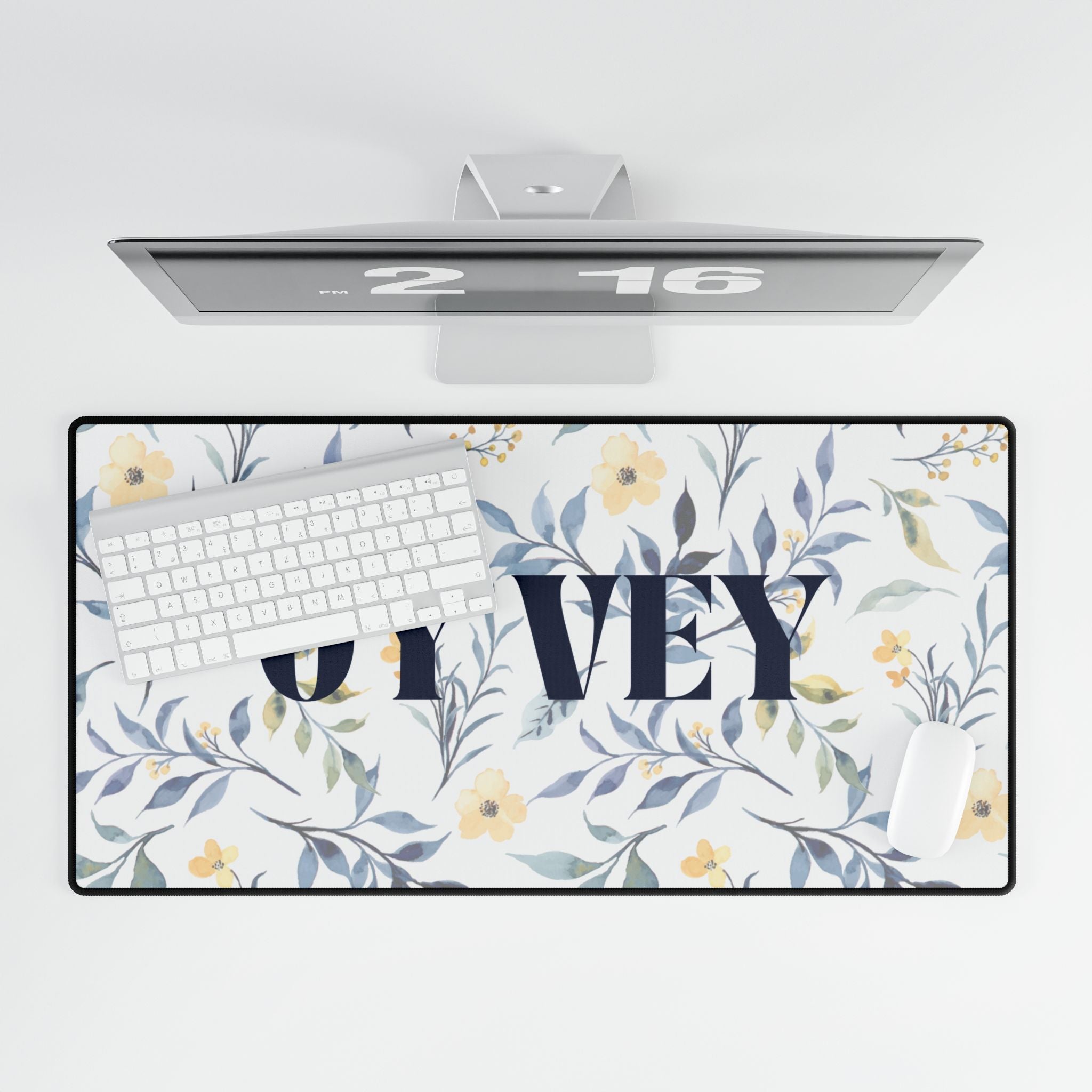 Oy Vey Desk Mat Floral Desk Mat with 'Oy Vey' Quote, Stylish Home Office Decor, Funny Work Gift, Jewish Gifts Yiddish Gifts