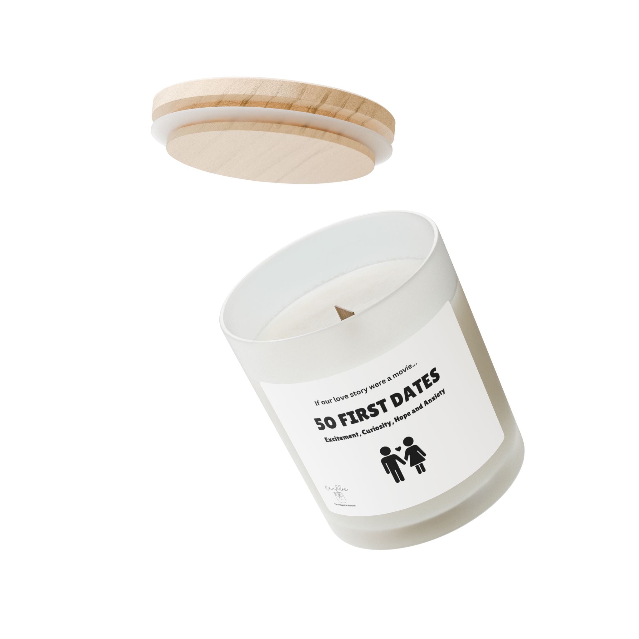 50 First Dates Frosted Glass Wooden Wick Candle, 11oz Couples Gift