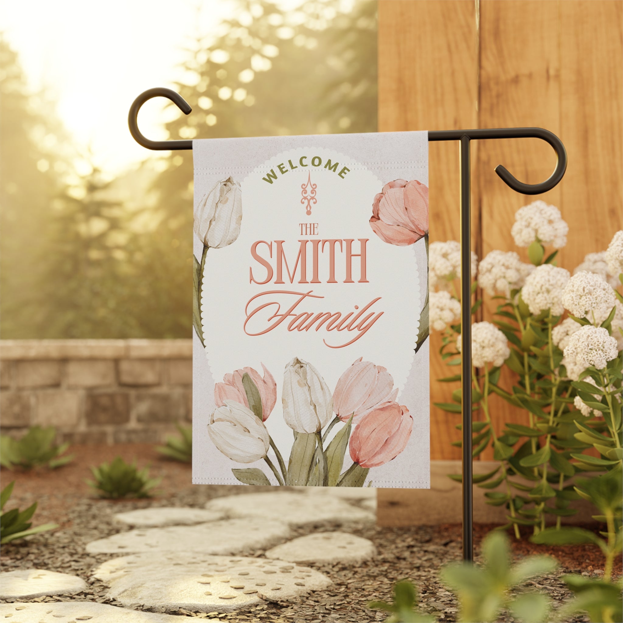 Personalized Garden Banner | Floral Welcome Sign, Decorative Yard Flag, Housewarming Gift, Spring Decor, Family Name Sign