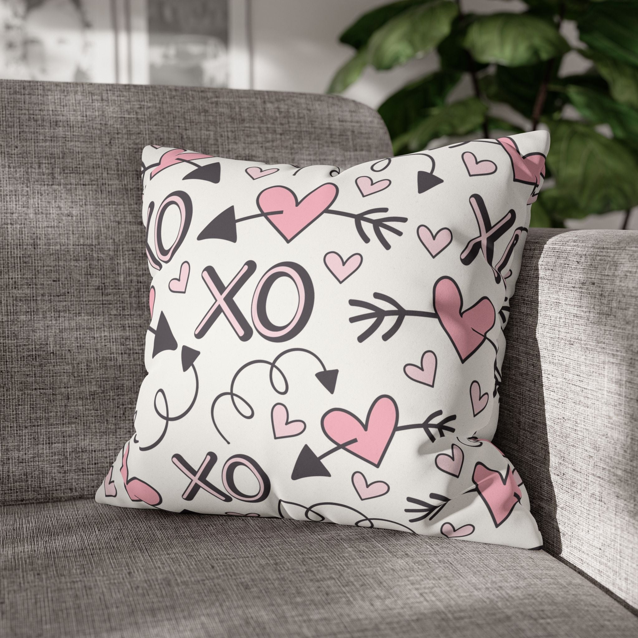Valentine's Print Faux Suede Square Pillowcase XO Heart Print Valentine's Sofa Pillow Case Valentines Decor
