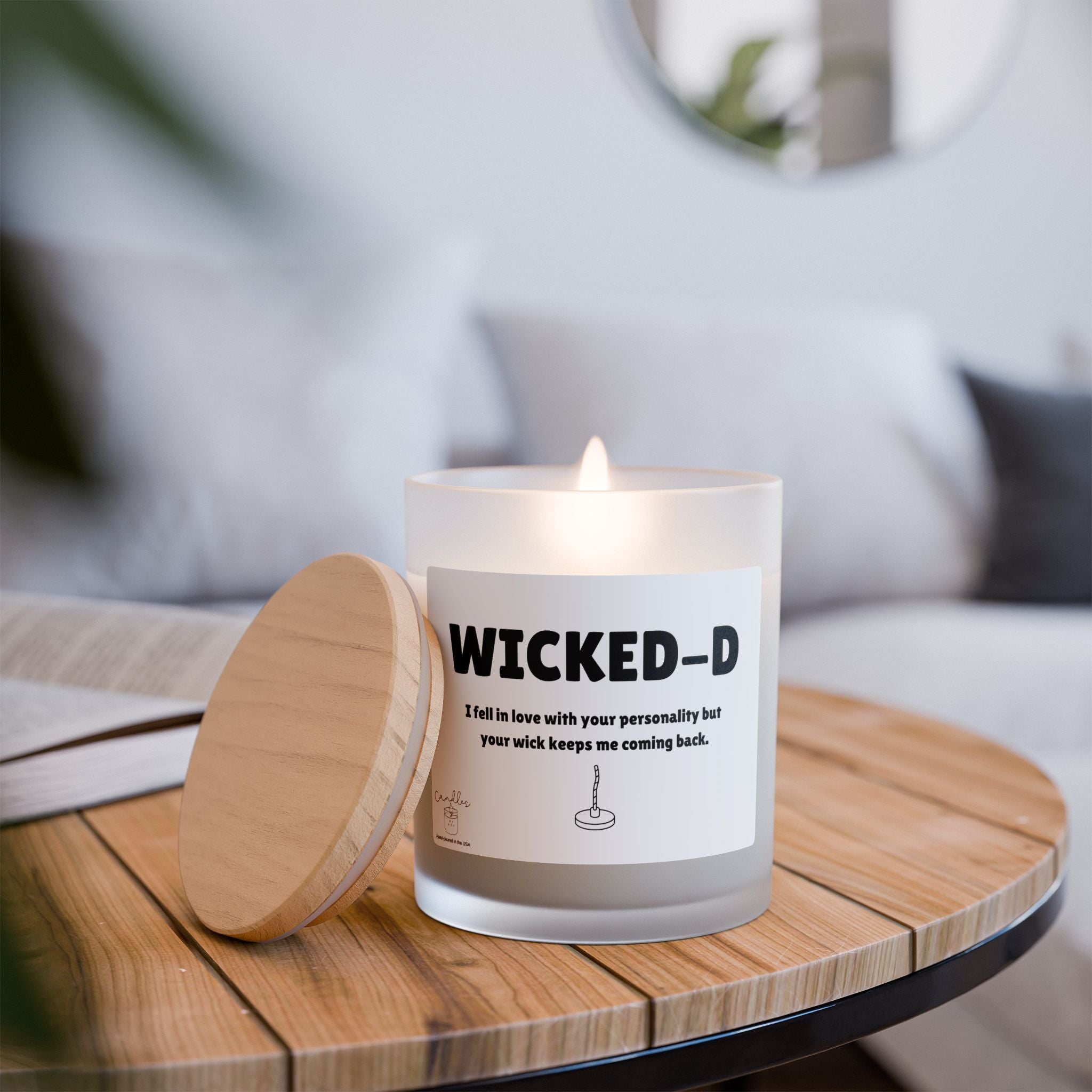 Wicked-D Wooden Wick Frosted Glass Candle for Man Gift for Guys Candle Unique Wooden Wick Candle