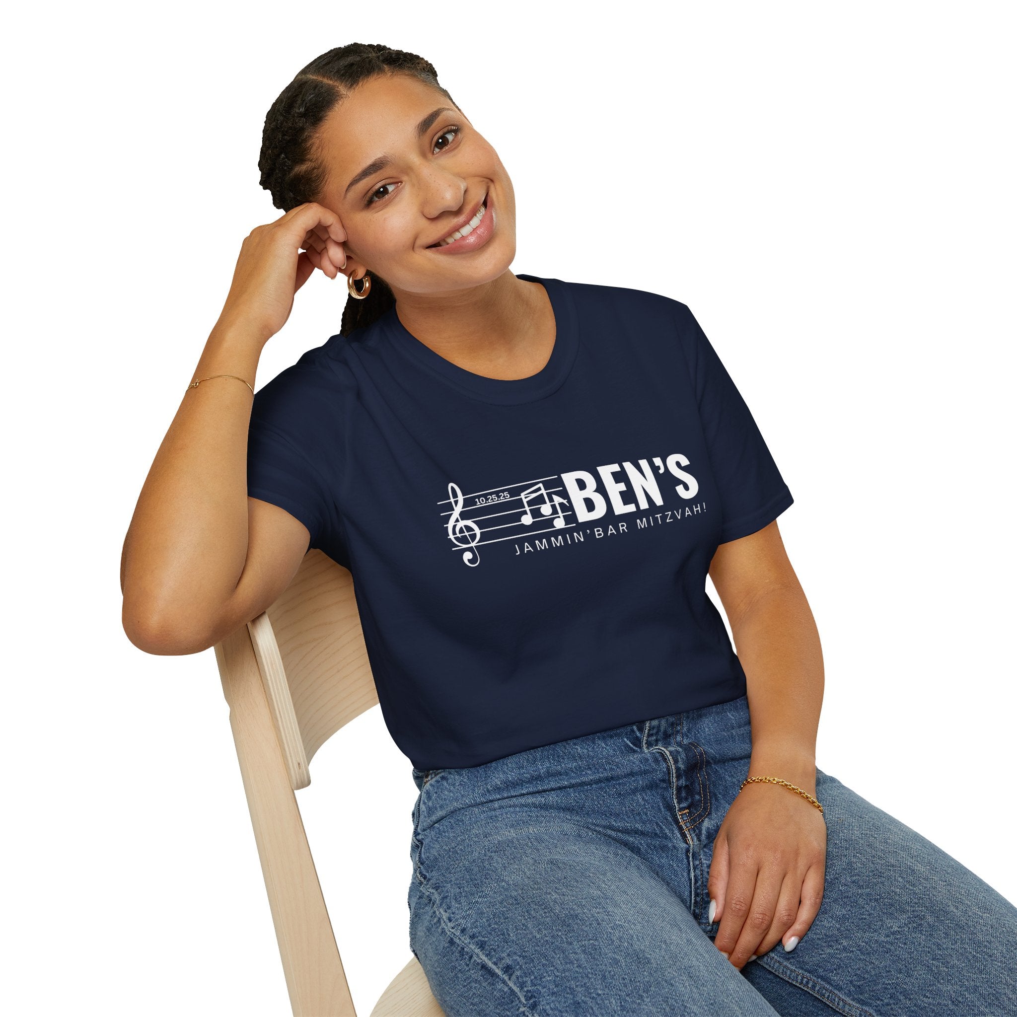 Custom Ben Tee Shirt Unisex Softstyle T-Shirt Use Your Design or We Can Make You A Custom Bar Mitzvah Design (Ben)