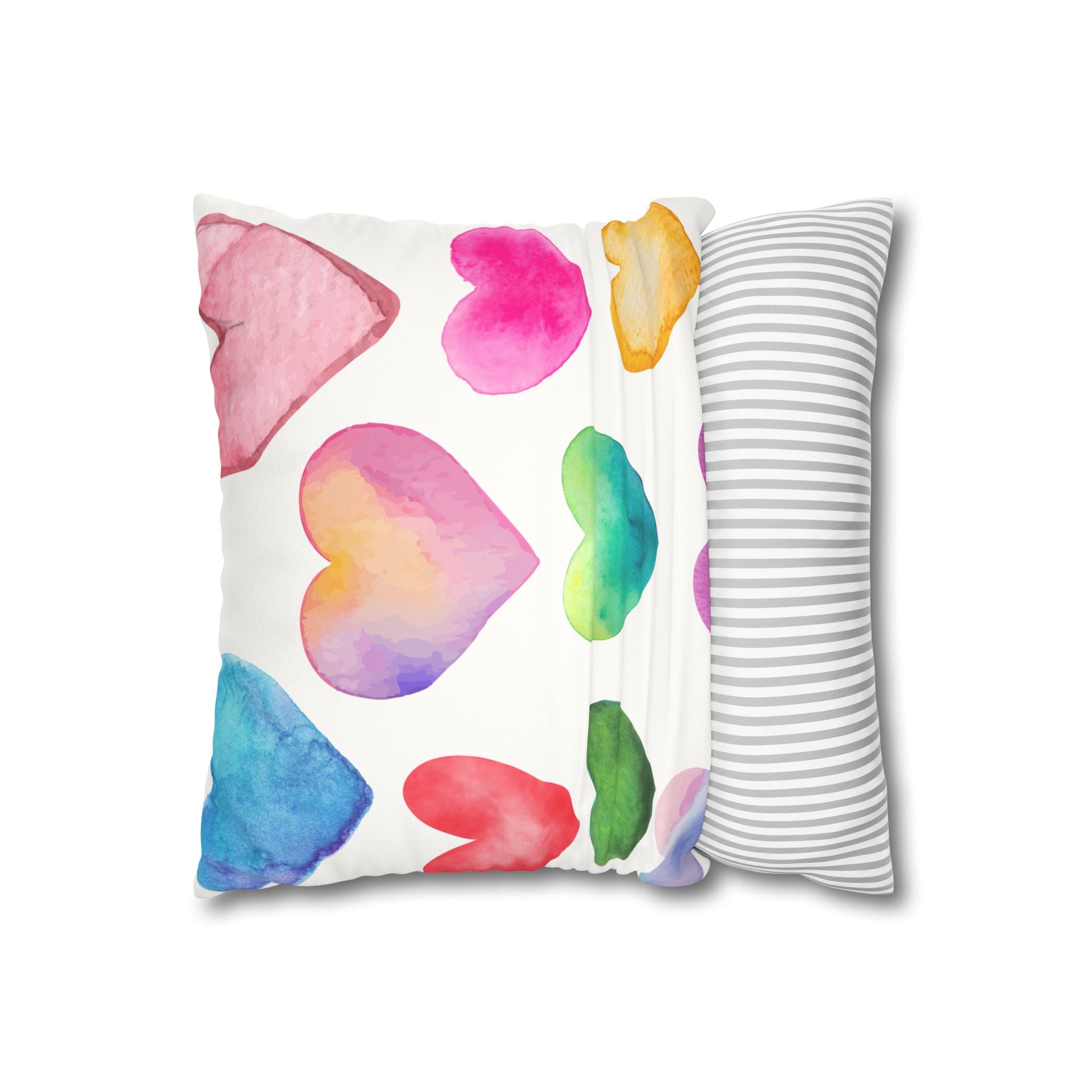 Valentines Decor Faux Suede Pillowcase, Colorful Hearts, Pastel Hearts, Square Pillow, Home Decor, Gift for Her, Valentines Day Decor
