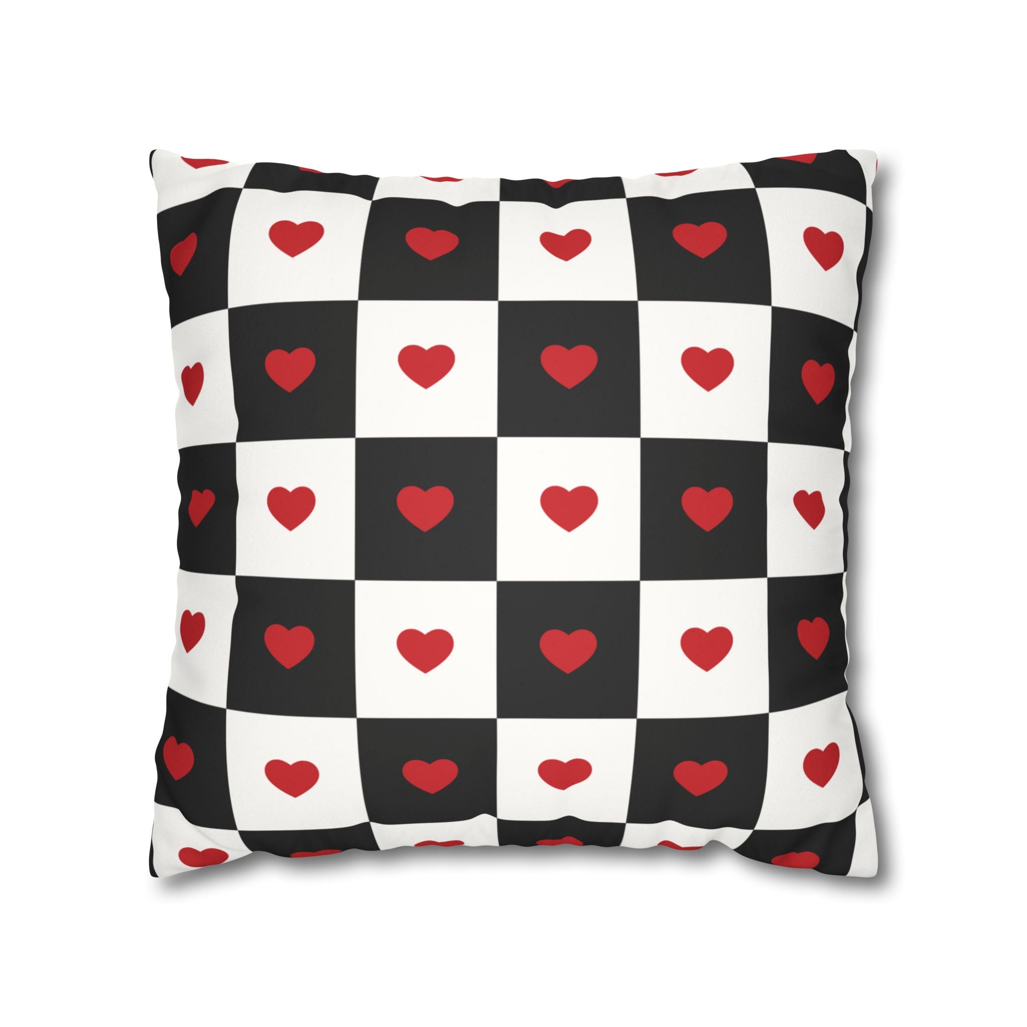 Valentines Pillowcase, Heart Pillow Cover, Checkered Decor, Faux Suede Cushion, Valentine's Day Gift, Square Throw Pillow, Love Home Decor