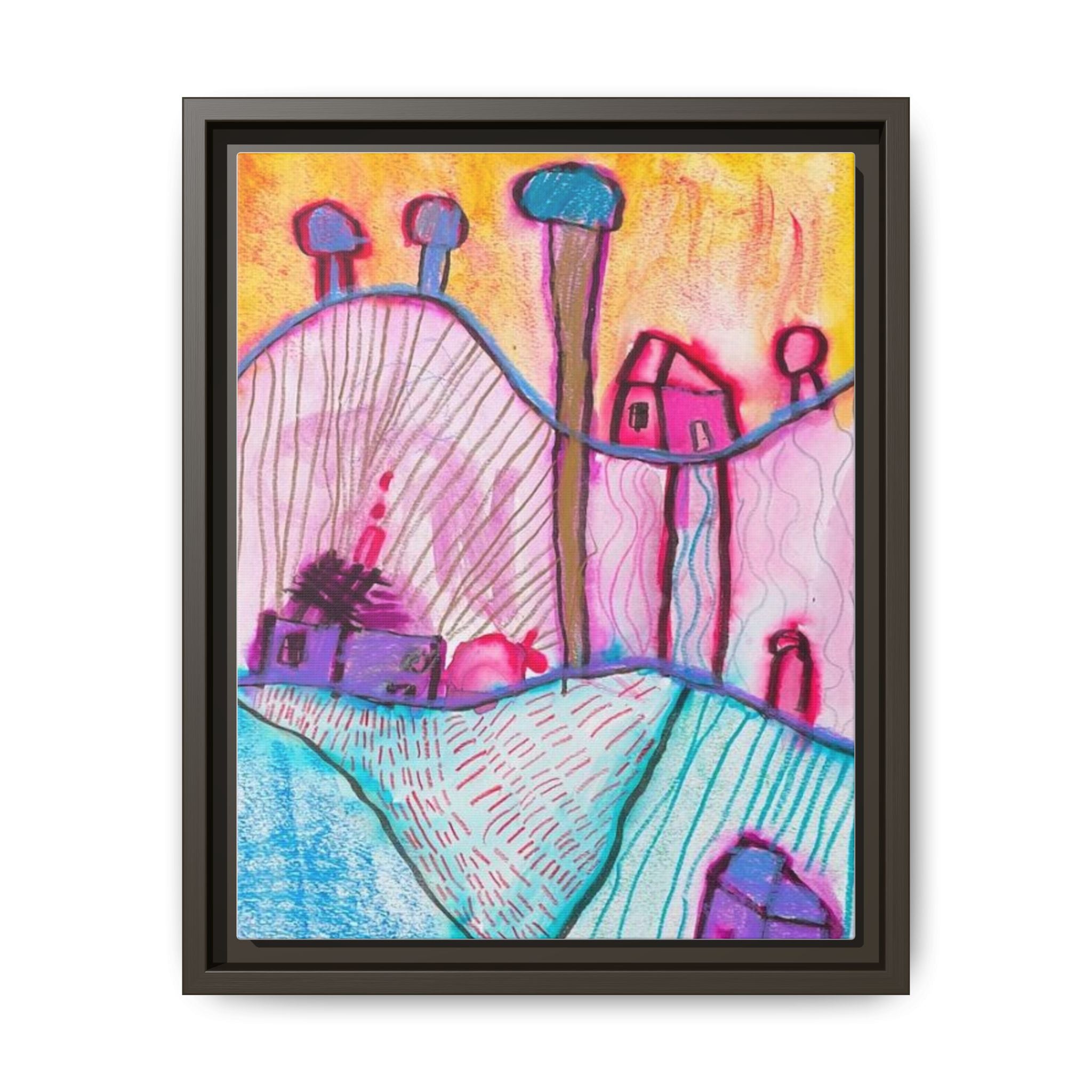 House on a Hill Matte Canvas, Framed Inspired by Frank Stella Art by Jackson Smith