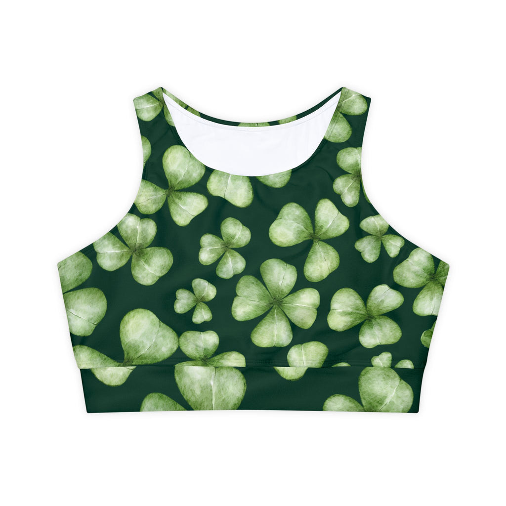 St. Patrick's Day Sports Bra Fully Lined, Padded Sports Bra Shamrock Print Fitness Top