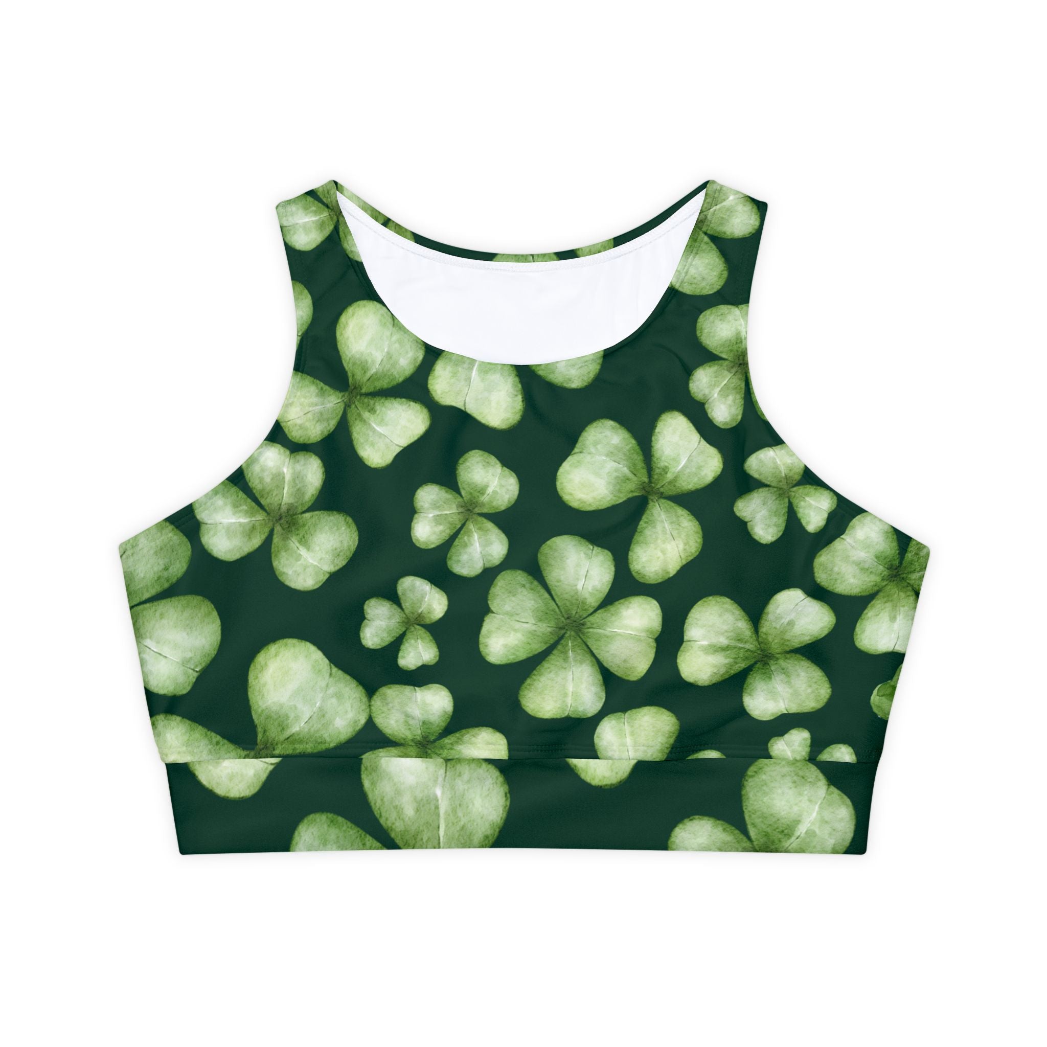 St. Patrick's Day Sports Bra Fully Lined, Padded Sports Bra Shamrock Print Fitness Top