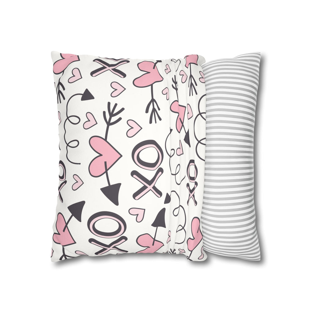 Valentine's Print Faux Suede Square Pillowcase XO Heart Print Valentine's Sofa Pillow Case Valentines Decor