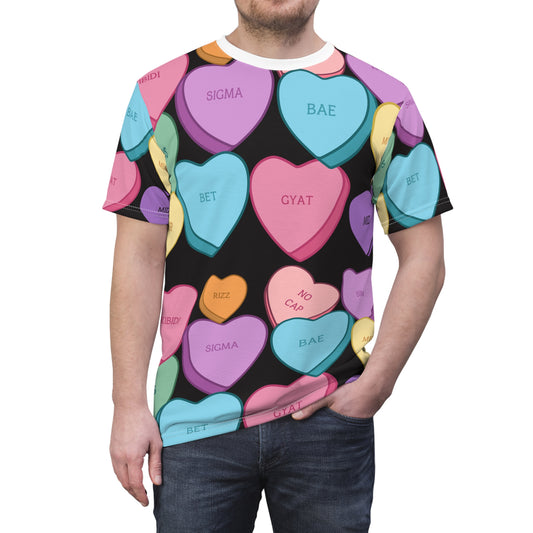 Valentines Candy Hearts Adult Valentines Day Shirt, Gift for Valentine, Love Holiday Tee, Black and Pastel Print