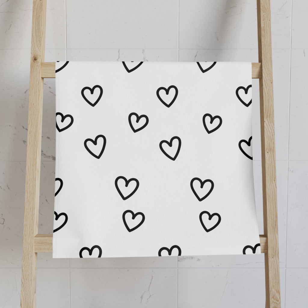Black and White Hearts Hand Towel Valentine's Hand Towel