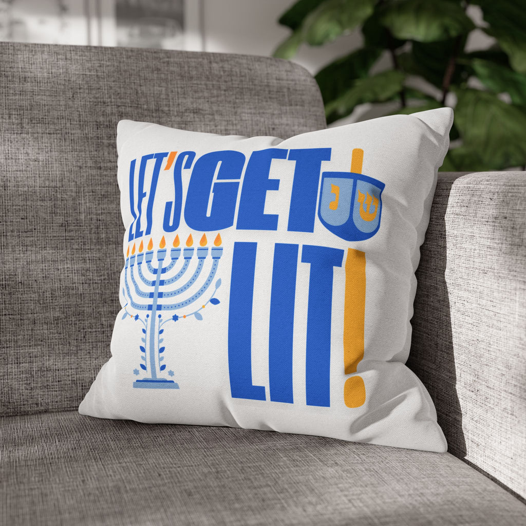 Hanukkah Decor Pillowcase, Let's Get Lit Chanukah Pillow Cover, Double Sided Hanukkah Decor