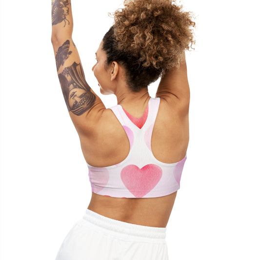 Valentine's Heart Print Seamless Sports Bra Womens Valentine's Workout Top